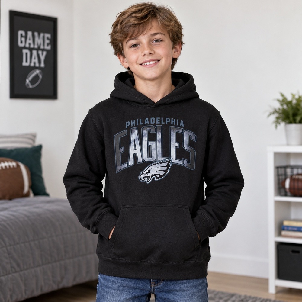 Philadelphia Eagles Youth XL Hoodie Black NFL Fanatics Port & Company Pullover